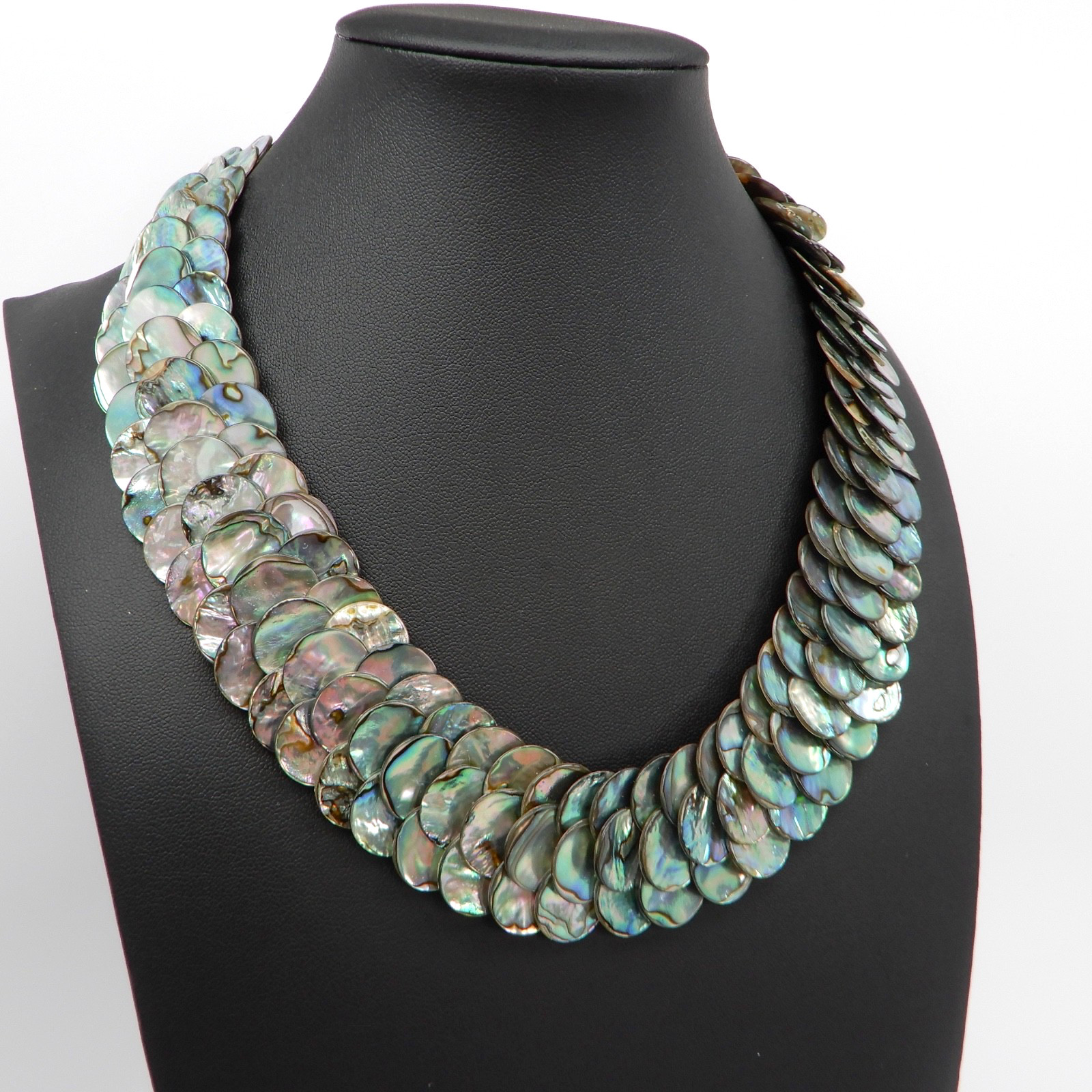 Sally C Treasures SX 925 Sterling Silver Abalone Disk Strand Chunky Neck G2U