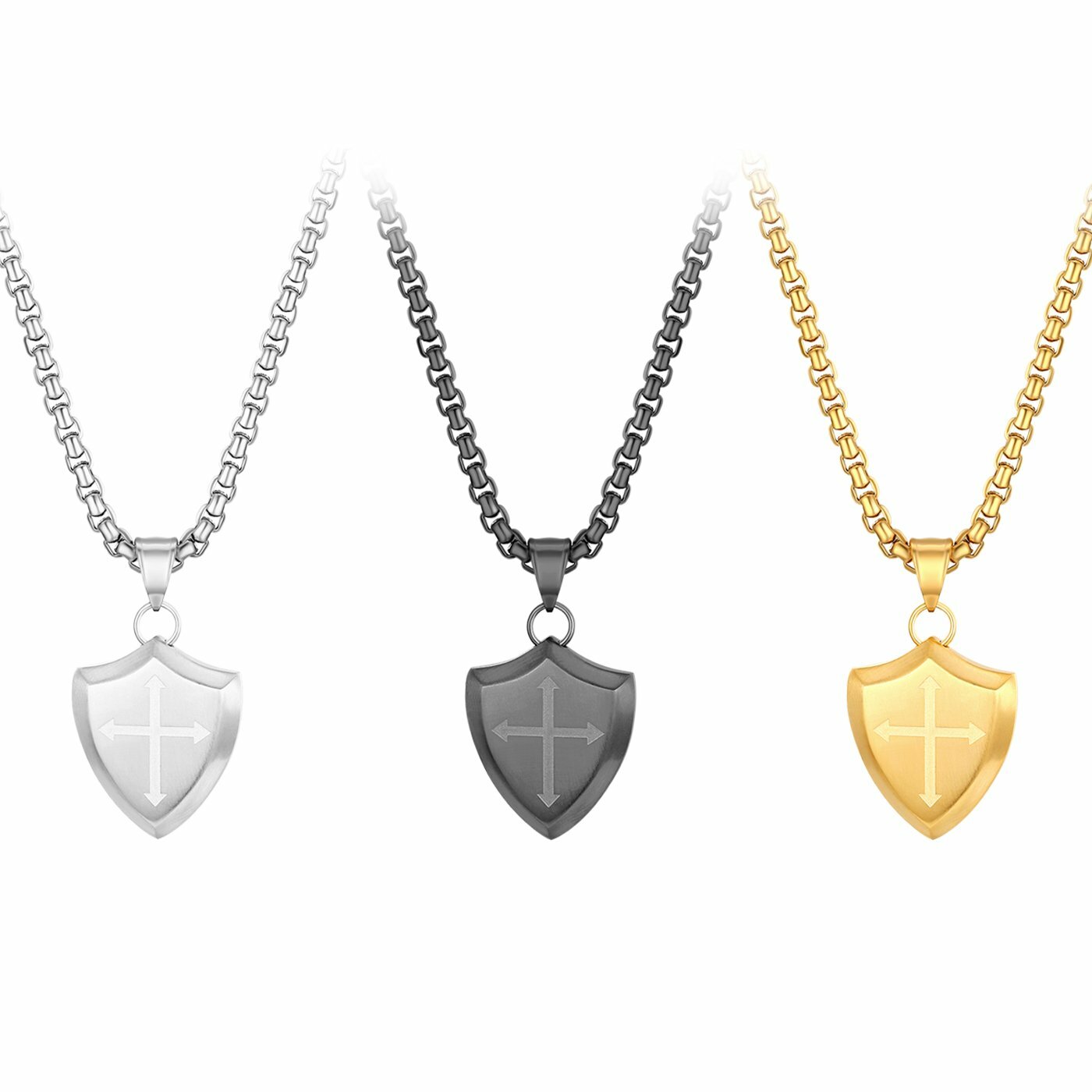 Mens Shield Joshua 1:9b Armor Jesus Shield of Faith Cross Pendant Necklace Gift