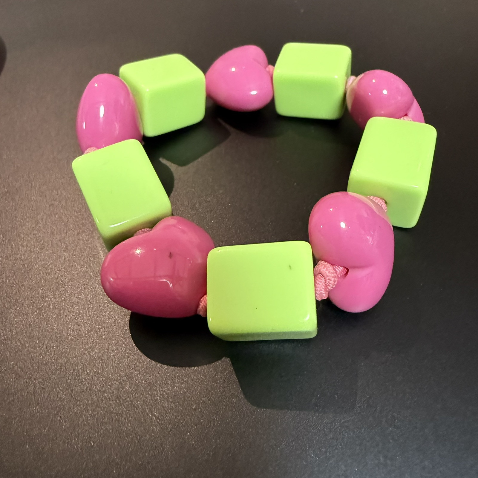 Gymboree Lovable Giraffe Pink Hearts Lime Green Cubes Girls Stretch Bracelet