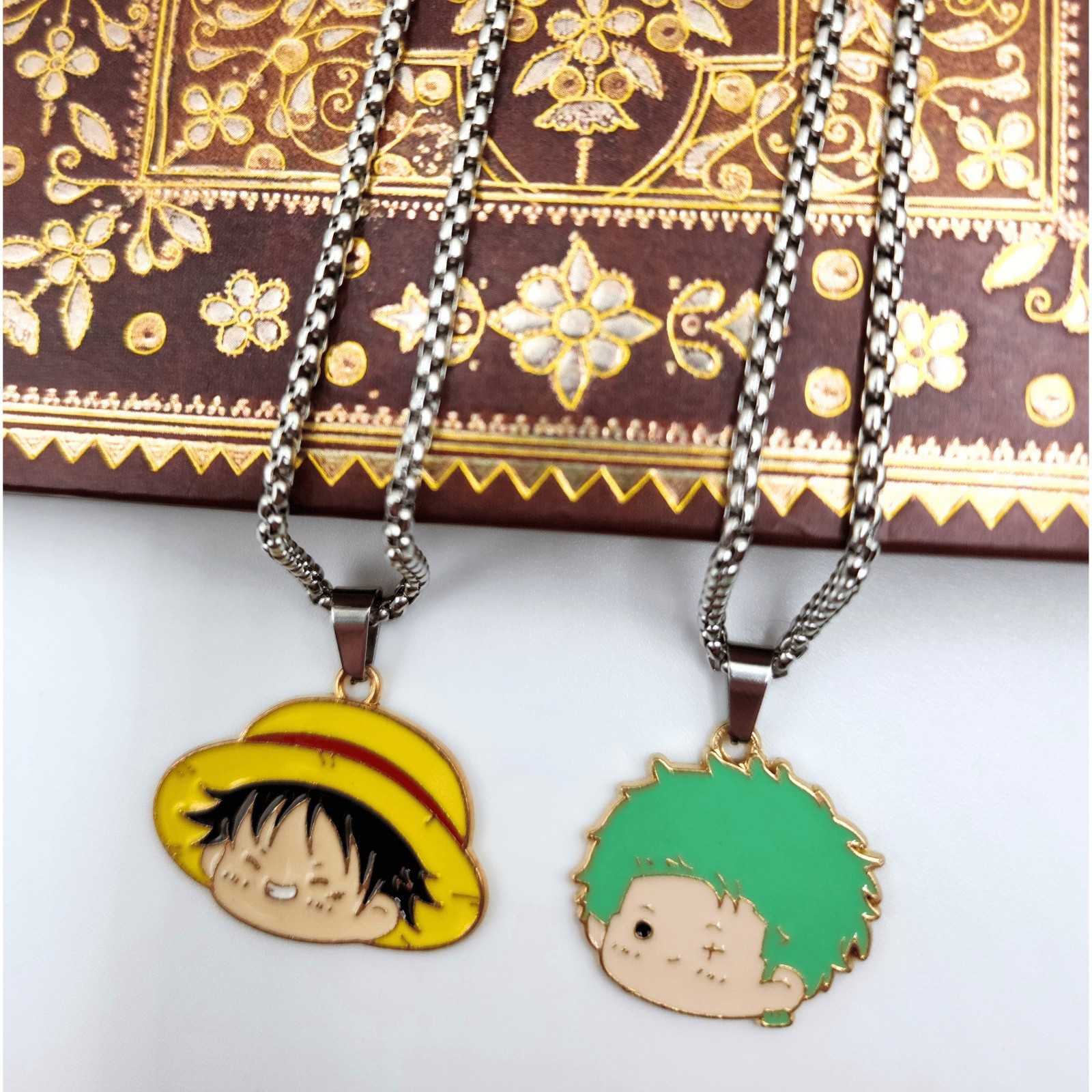 Set Of 2 One Piece Necklaces Straw Hat Luffy Zoro Anime Jewelry Pendant 23.5″ in