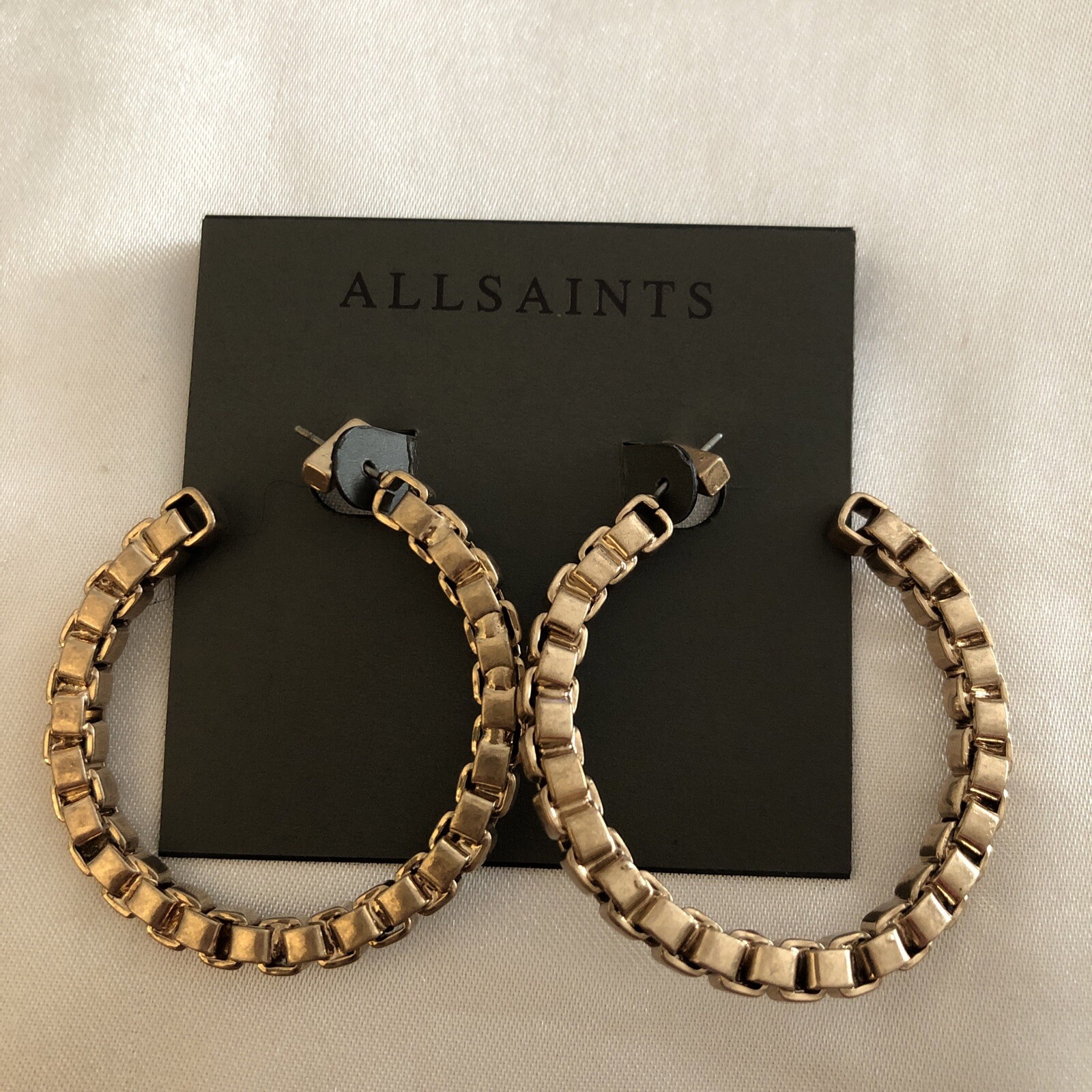 All Saints Gold Tone Large Chain C-Shaped Hoop Earrings NWT