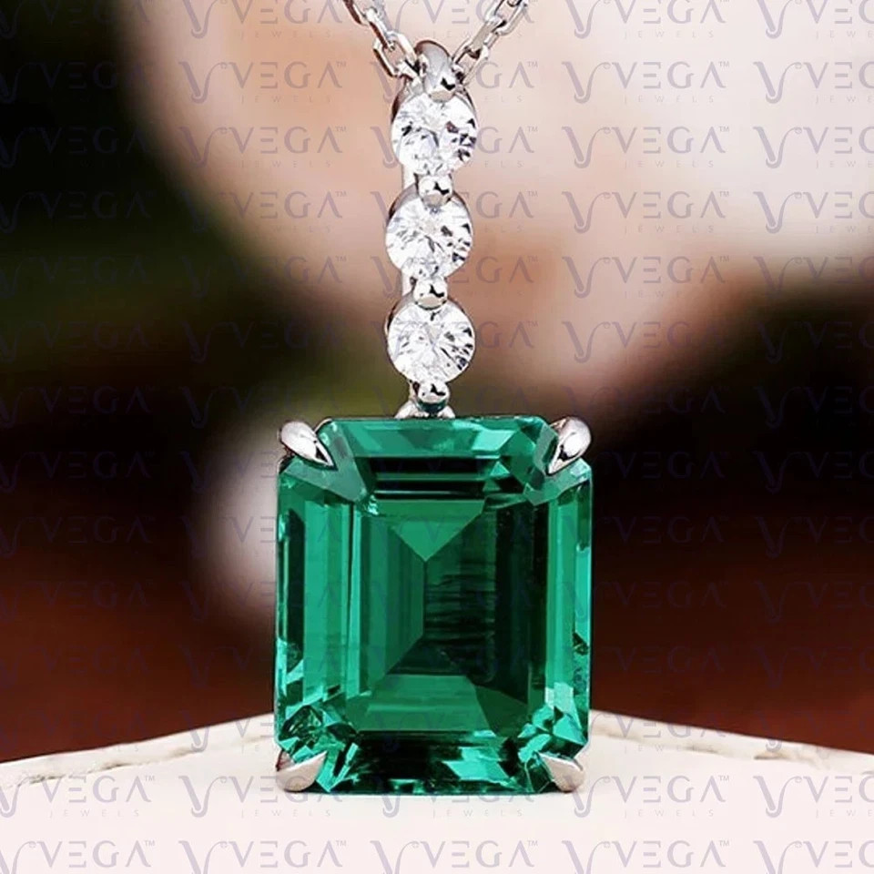 3.75 Ct Emerald Cut Emerald Pendant Wedding Pendant 14k White Gold