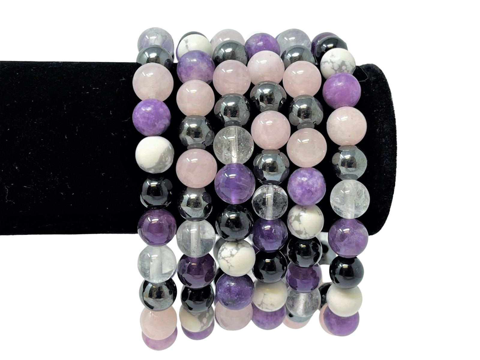 Stress Relief Bracelet: 8 mm Crystal Beads (Amethyst, Rose Quartz, Lepidolite)