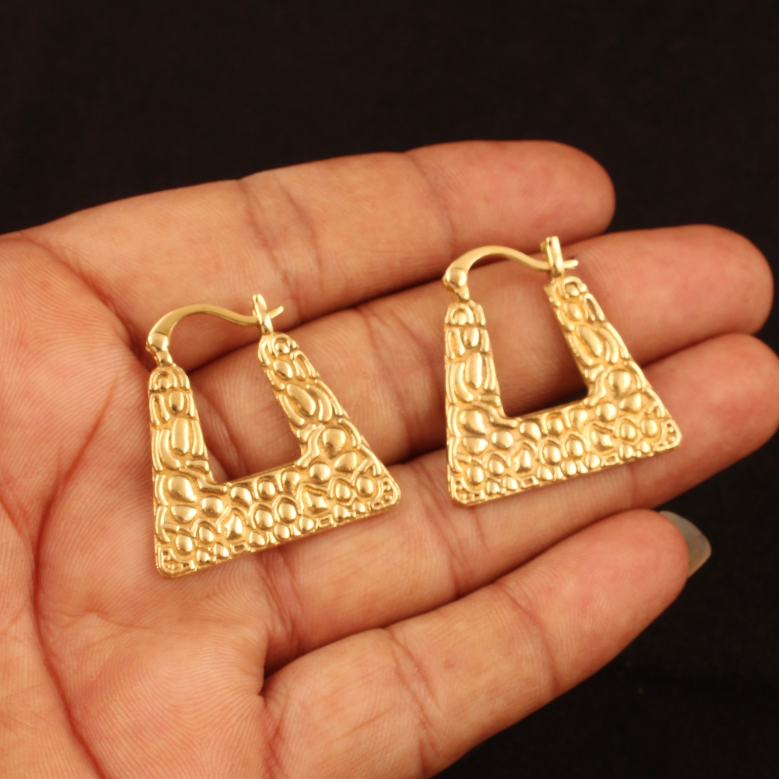 Gold Plating Geometric Hoop Earrings for Women Textured Tribal Earrings