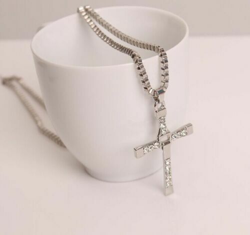 Cross Pendant Necklace “Fast & Furious” Chain Crucifix Silver Unisex -USA Seller