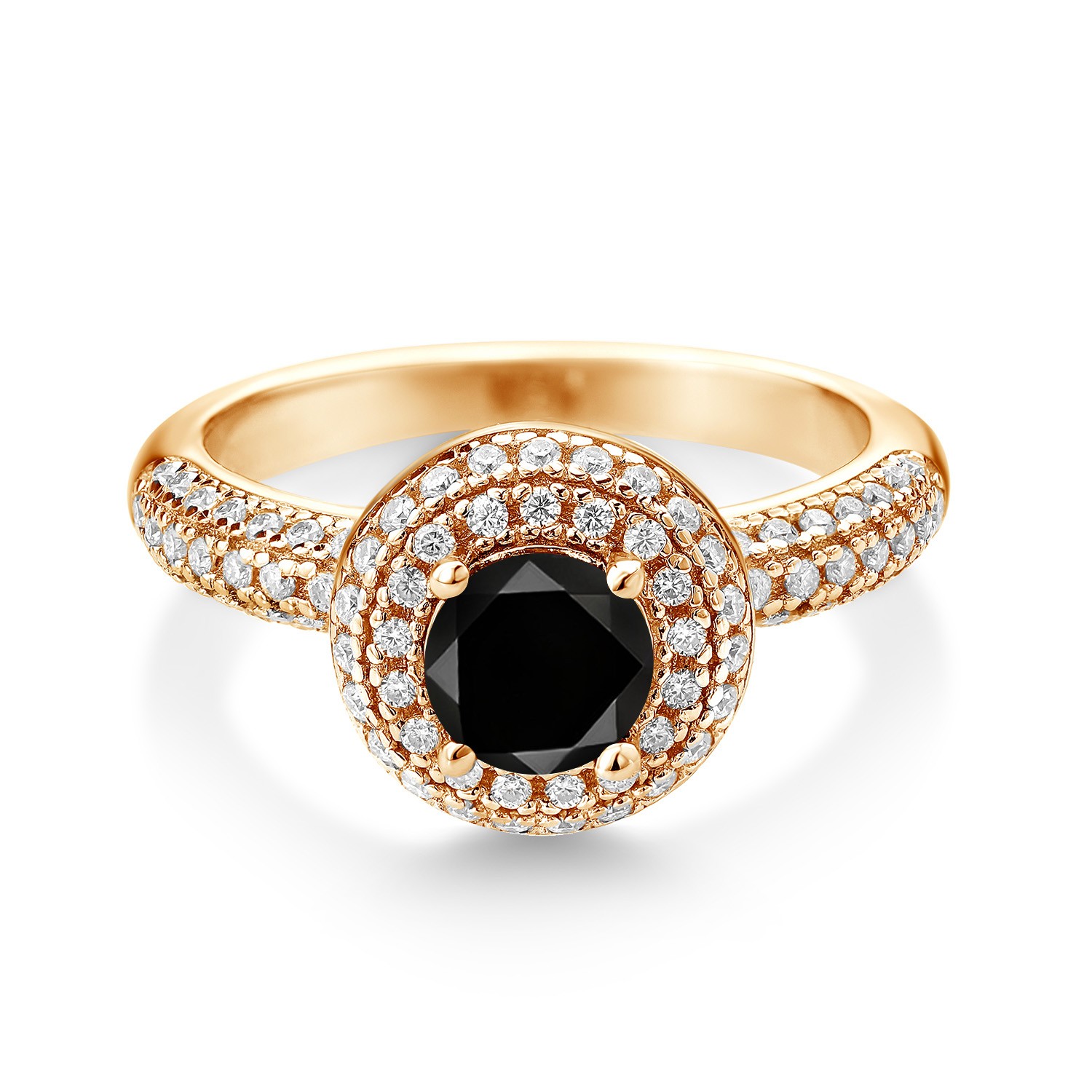18K Yellow Gold Plated Silver Ring Round Diamond Moissanite (1.32 Cttw)
