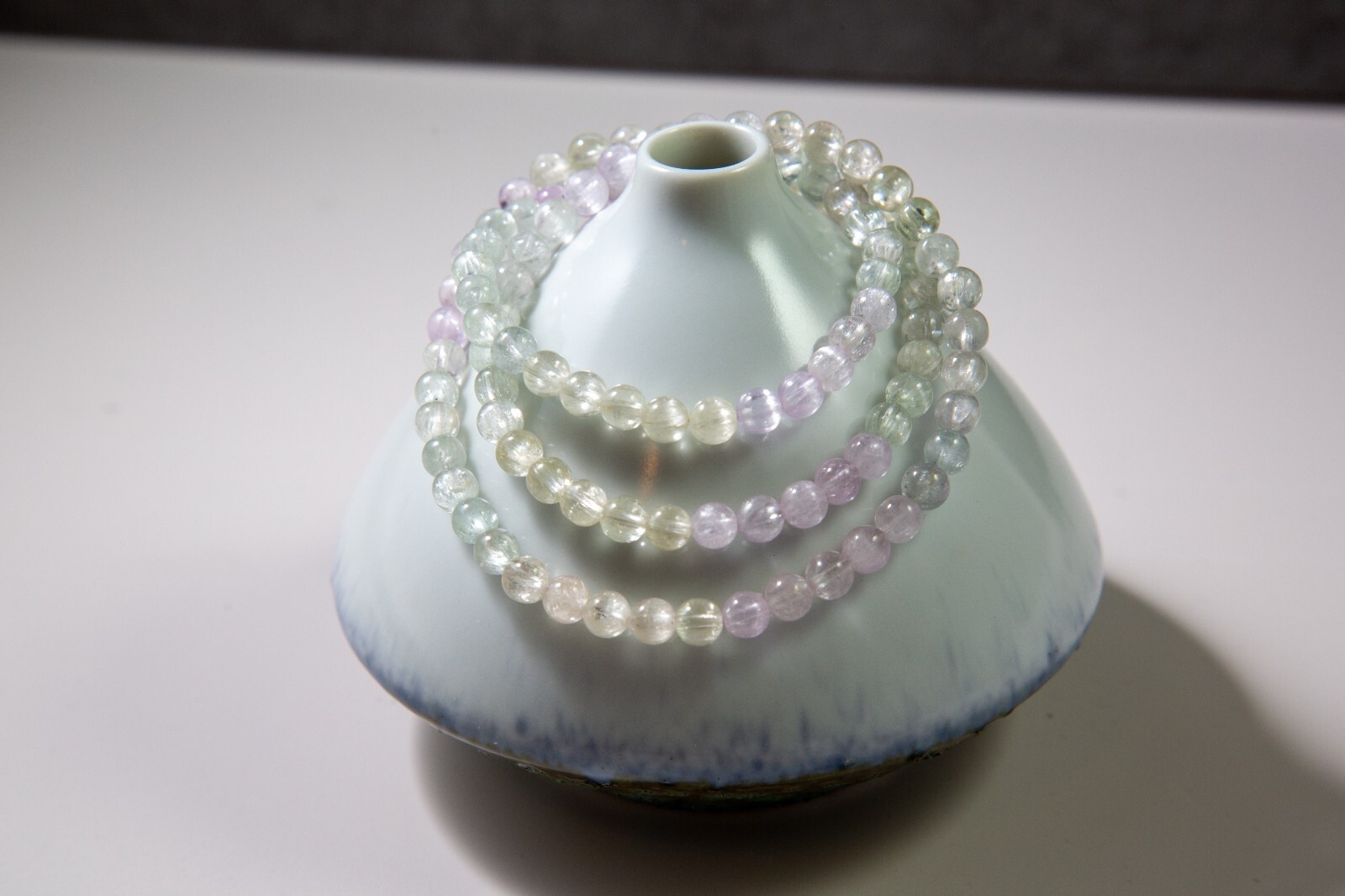 5.5mm High-Grade Colorful Kunzite Beaded Necklace, Strong Cat Eye Effect