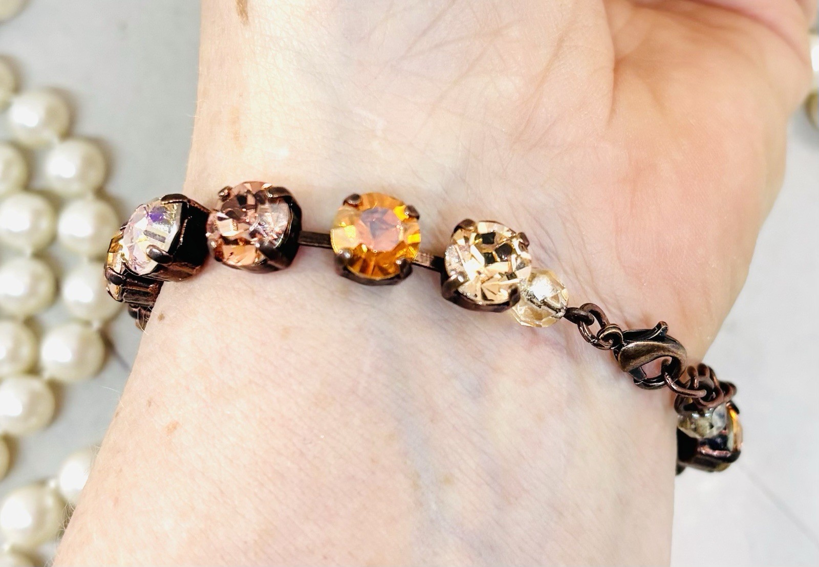 8mm Copper Plated Silken Light Peach And Apricot Cup Chain Bracelet