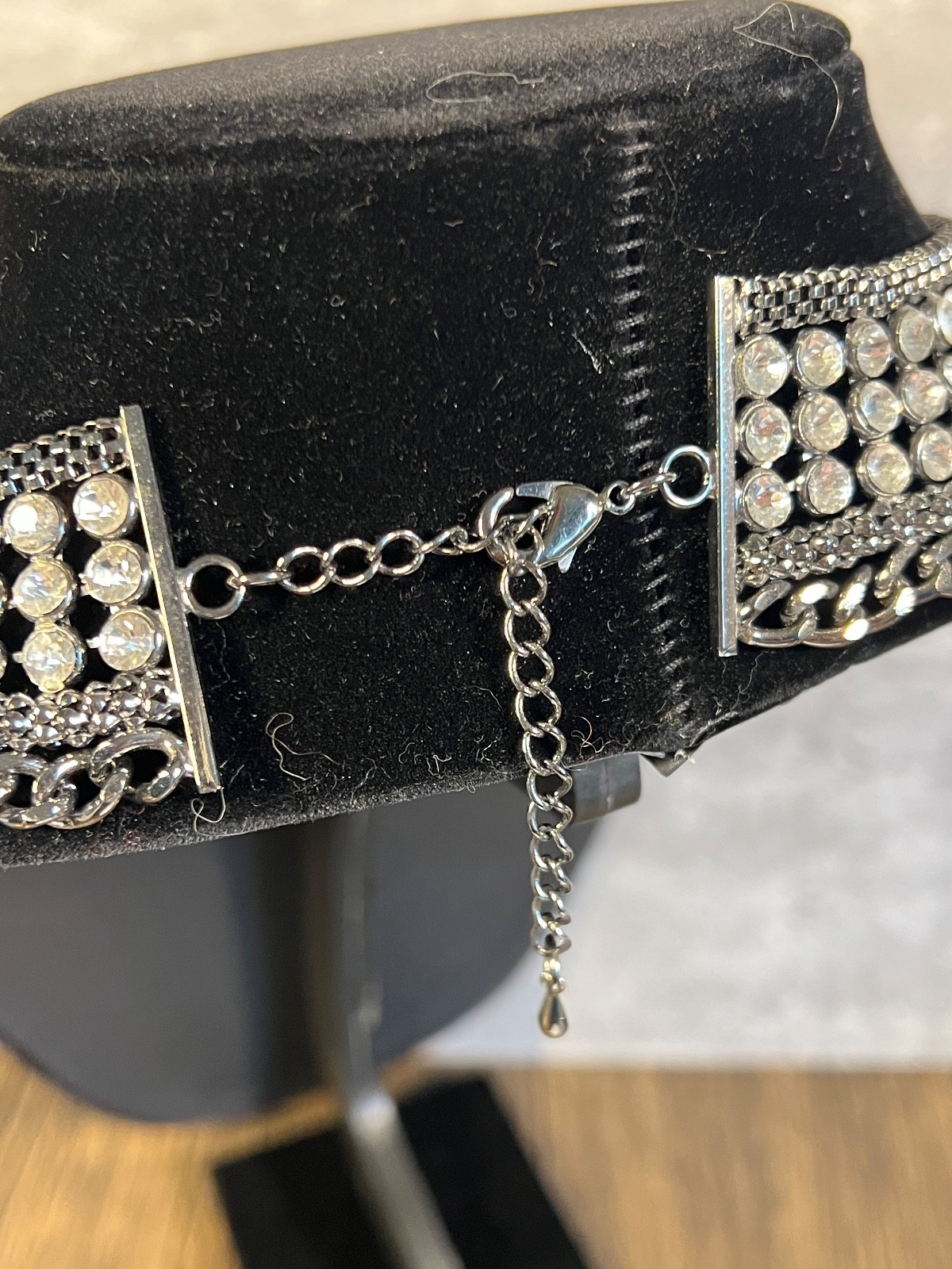 Cleopatra Collar Necklace Gun Metal with Clear Stones 17 Inches Lobster Claw #3