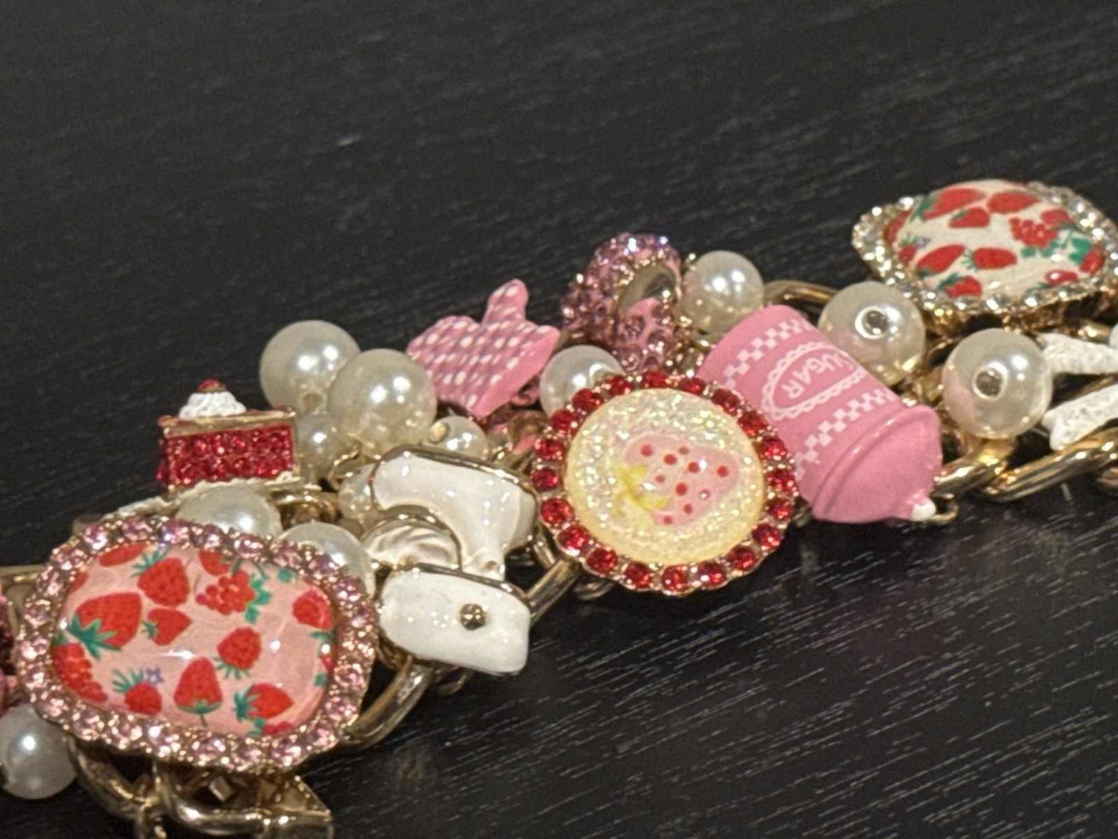 Betsey Johnson Babycakes strawberry pie charm bracelet
