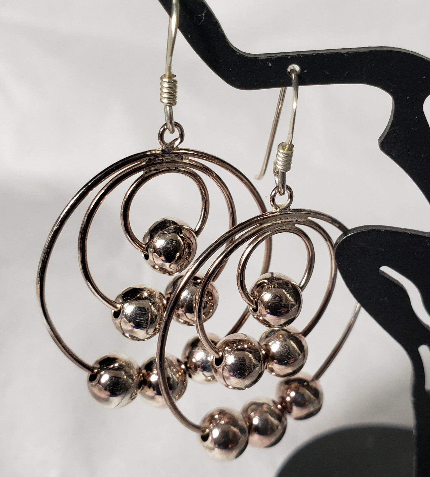Sterling silver layer loop w/sterling silver beads earrings, big earrings