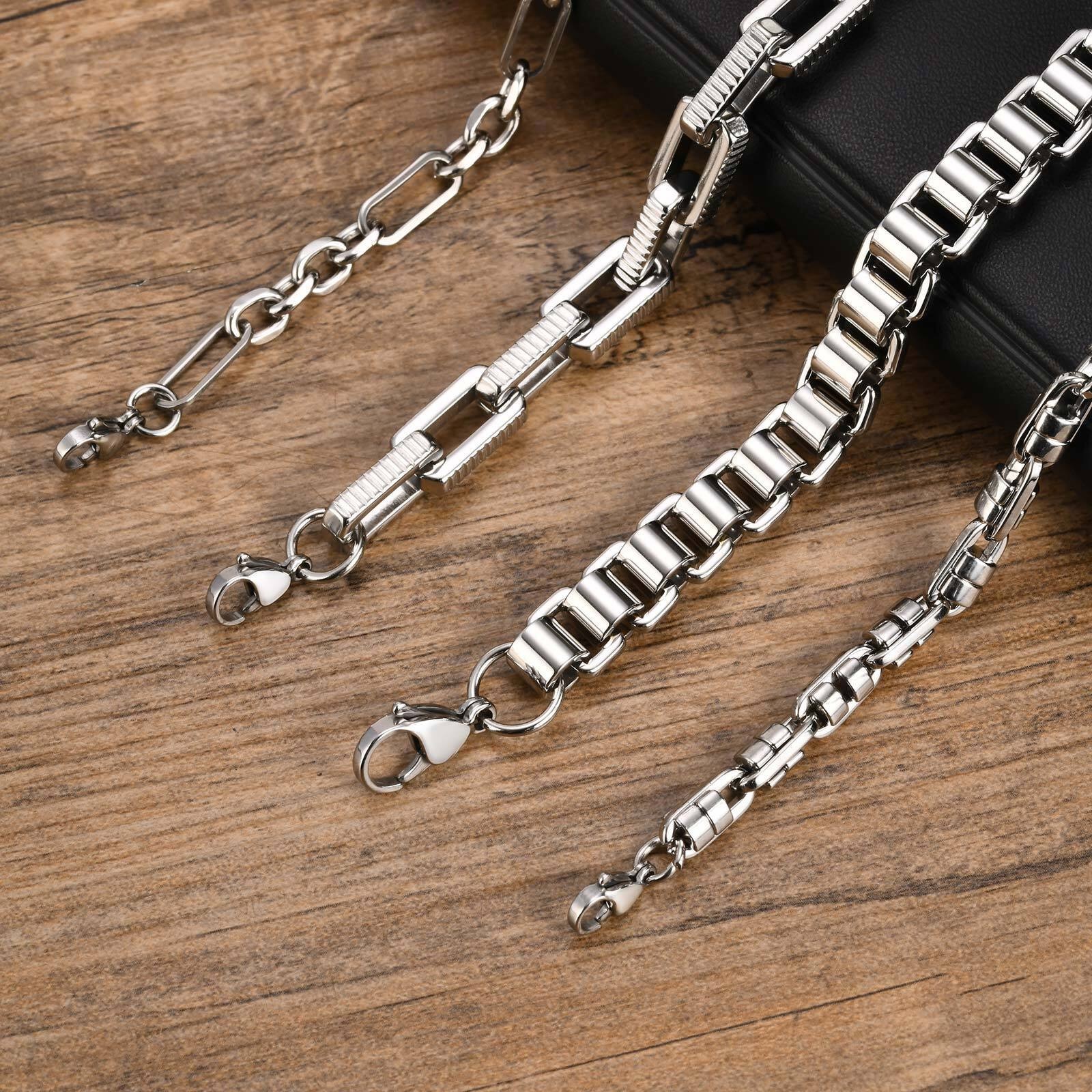 Stainless Steel Chunky Handmade Rolo Link Bracelets Paperclip Wristband Unisex