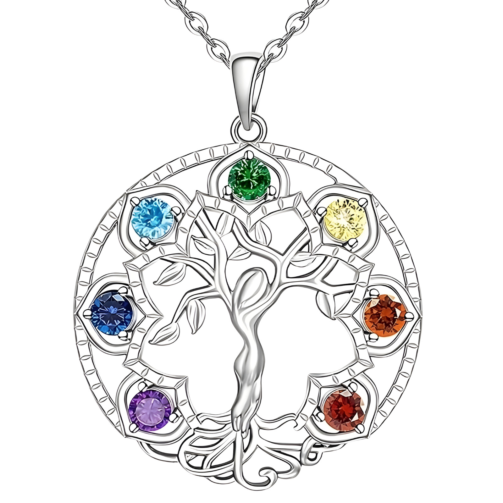 Zinc alloy metal pendant with silver tone finish and seven rainbow crystals 1064