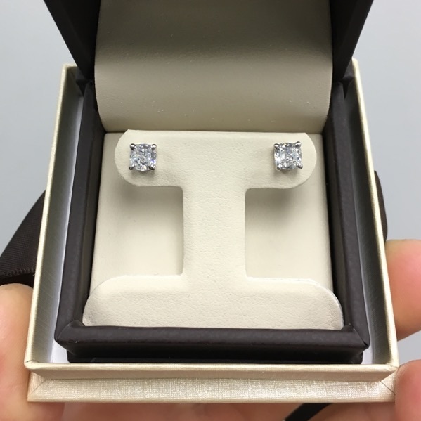 1.00 Ct Fancy White Cushion Diamond Studs Earrings Man Made 14k White or Yellow