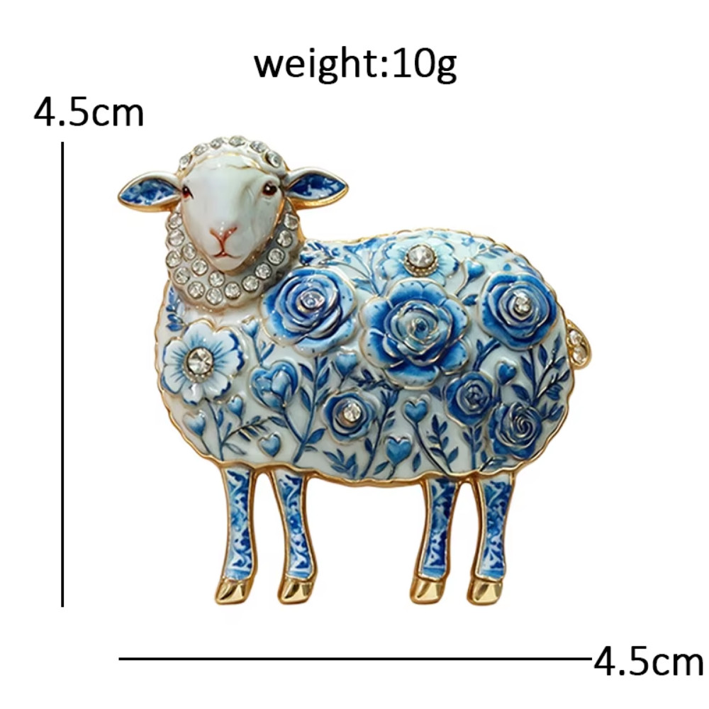 Vintage Yellow Sheep Brooch Rhinestone Enamel Floral Animal Pin Gold JewelryGift