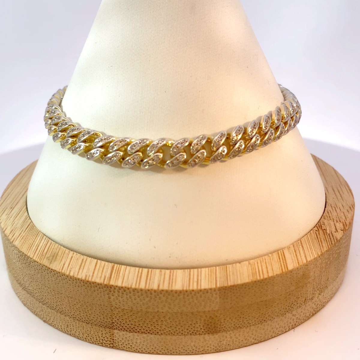 Sterling Silver Cuban Link Tennis Bracelet 326 Round Cut White Stone (MI1075947)