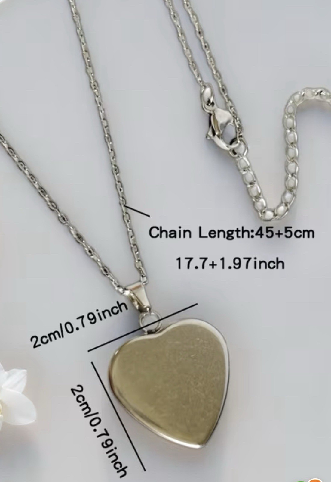 KC Heart Charm Pendant Necklace Silver Tone Adjustable Cable Chain 17.7in