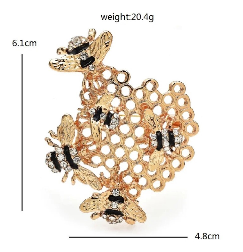 Rhinestone Gold Color Bee Brooch/ Pin with Rhinestones