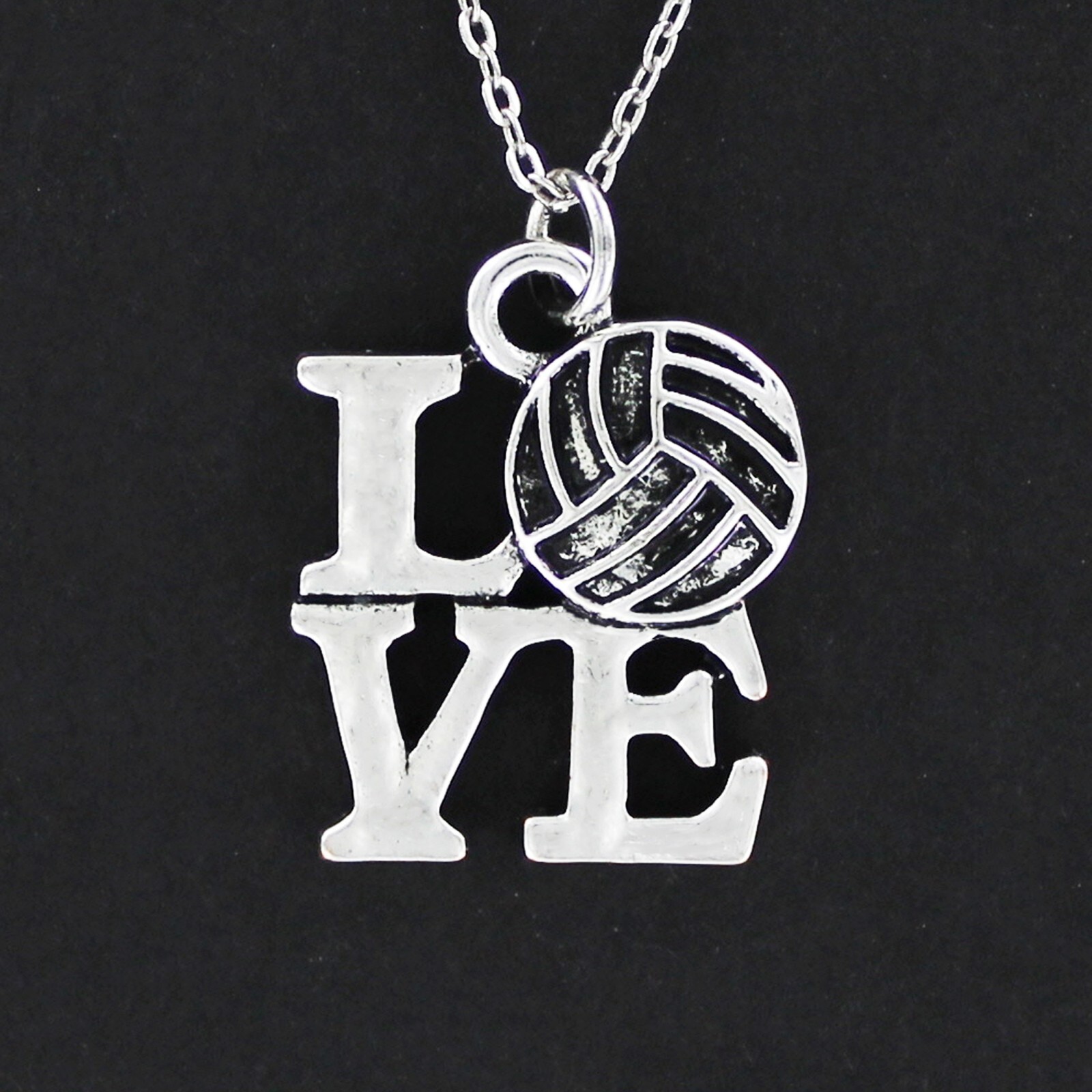 LOVE VOLLEYBALL Necklace on Chain or Charm Only – Pewter Ball Sports Team Beach