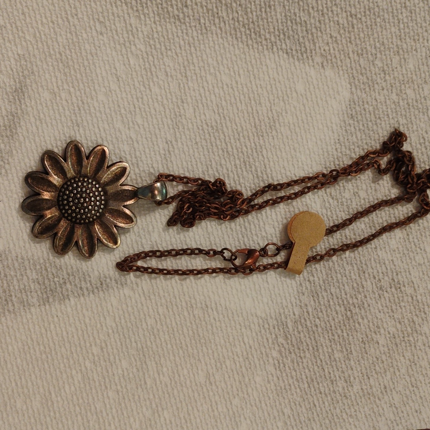 Bronze Metal Cable Chain Necklace Textured Sunflower Flower Charm Pendant