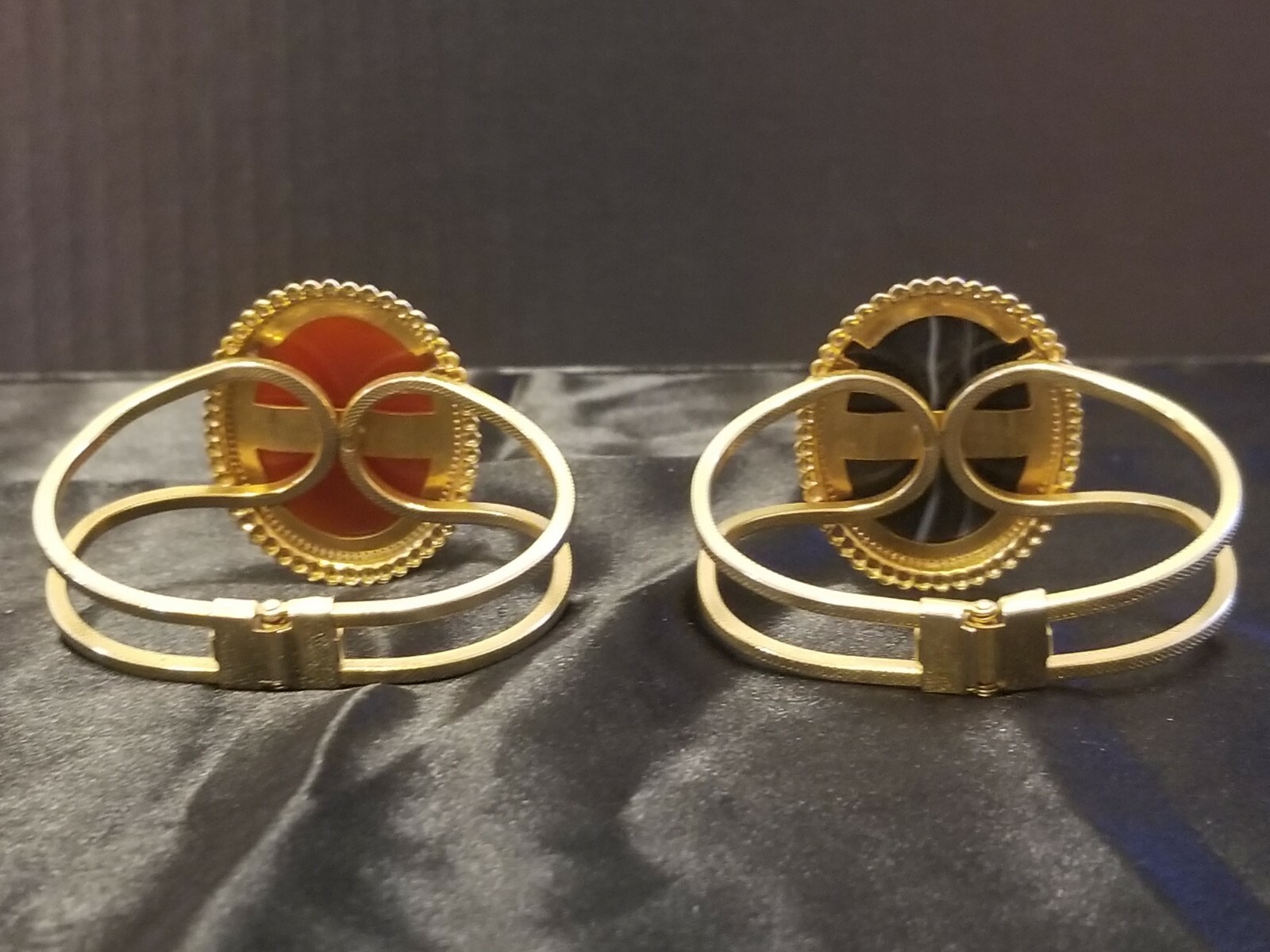 FUN BIG CHUNKY Cuff Bracelet w/ either Black OR Orangish Brown Stone