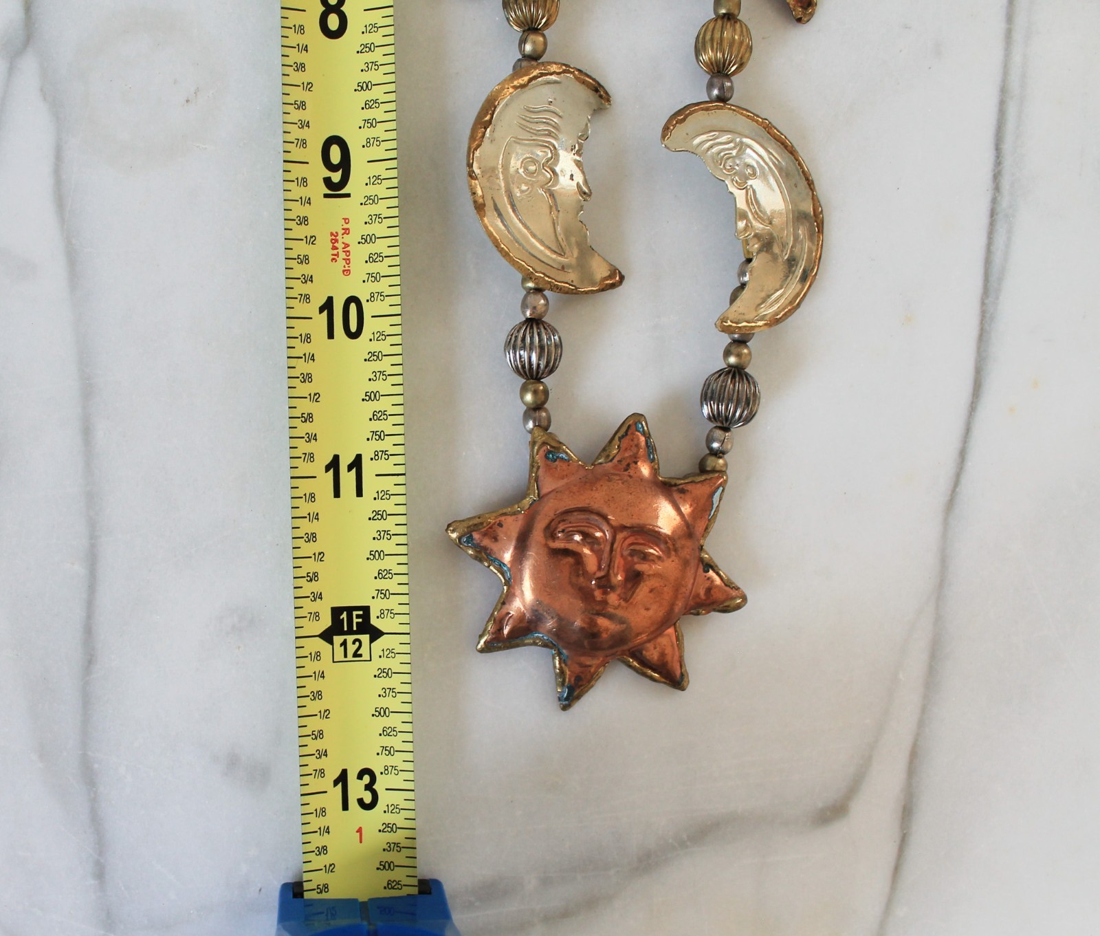 Vintage Handmade Sun Moon & Stars Necklace Celestial Brass Boho Chunky