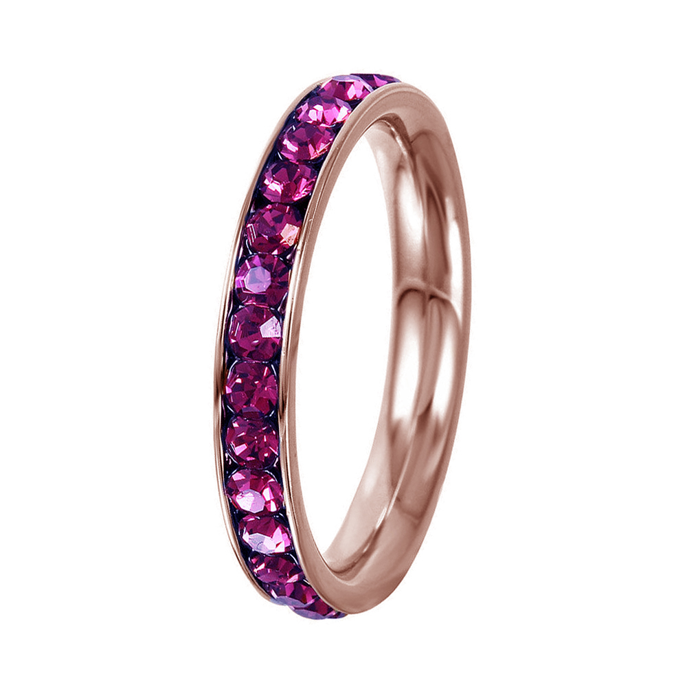 Stainless Rose Gold Plated Eternity Dark Simulated Ruby July Birthstone Ring 3MM