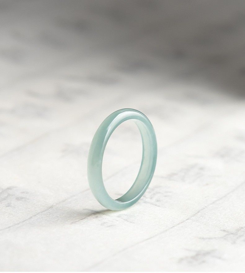 Natural A Grade Old Pit Ice Blue Water Jade Ring Couple Band with Certificate