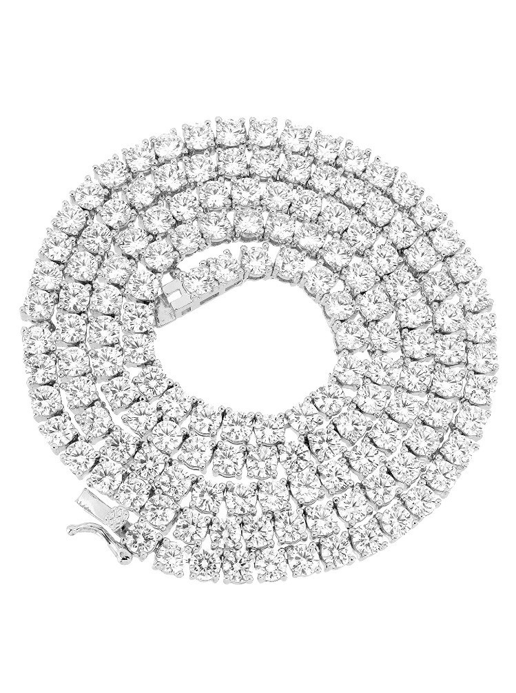 1 Row Silver Finish 3mm-6mm Cubic Zirconia Tennis Chain Necklace 16-30 inches