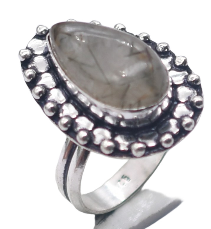 Prehnite Natural Gemstone Antique Silver Ring US Size-8.5 R 5060