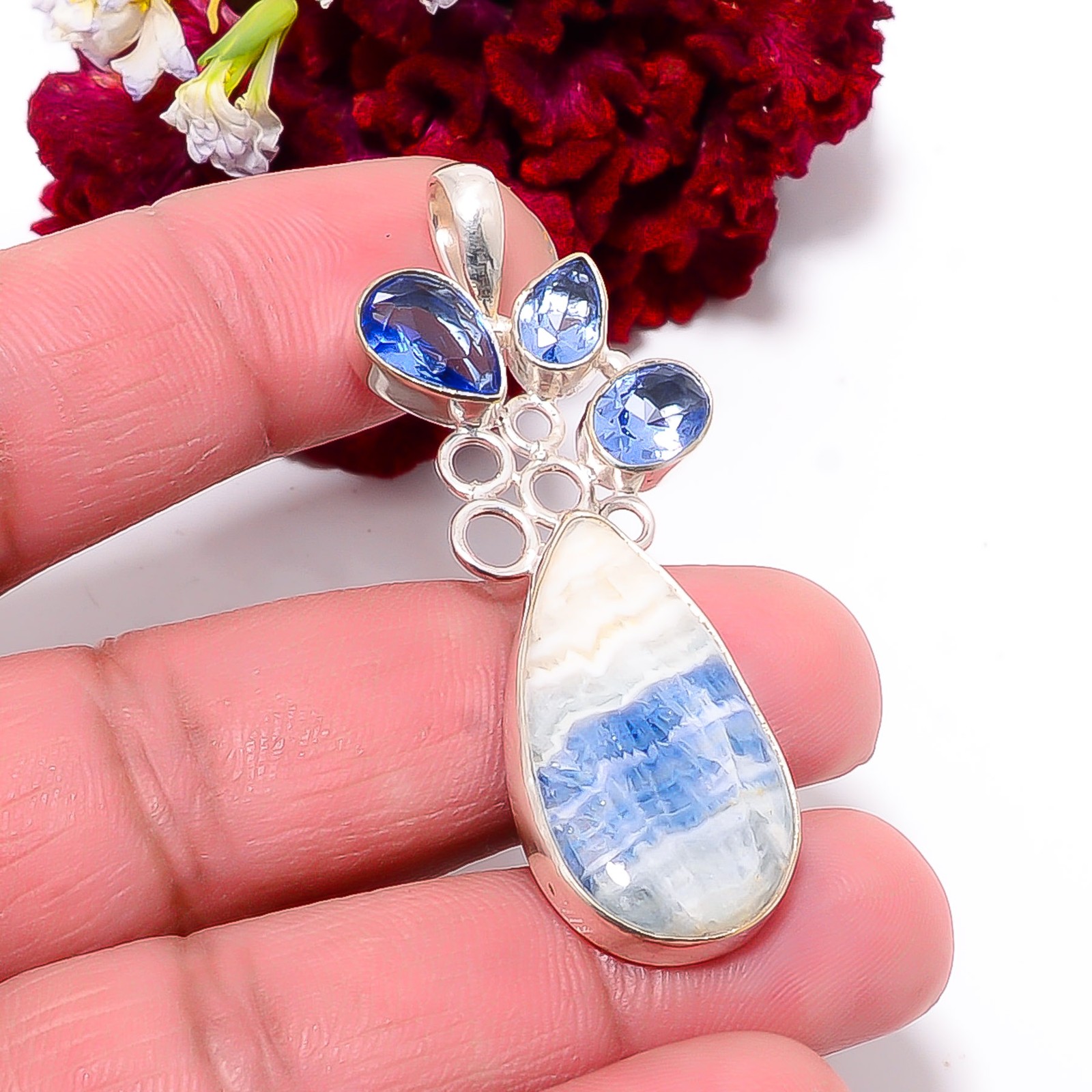 Blue Scheelite – Turkey & Tanzanite 925 Sterling Silver Pendant 1.95″ P017296336
