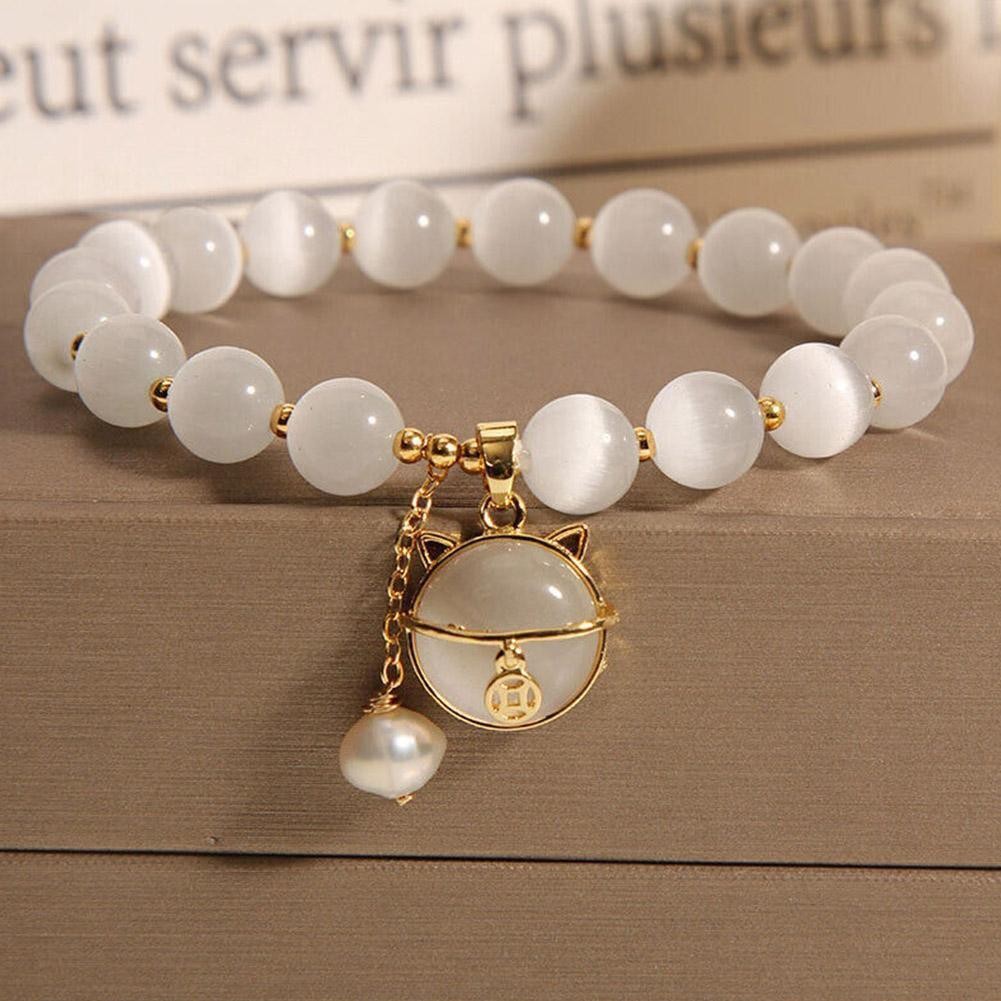 Lucky Moonstone Beads Cat Bracelet Attracting Wealth Women Jewelry Gift US