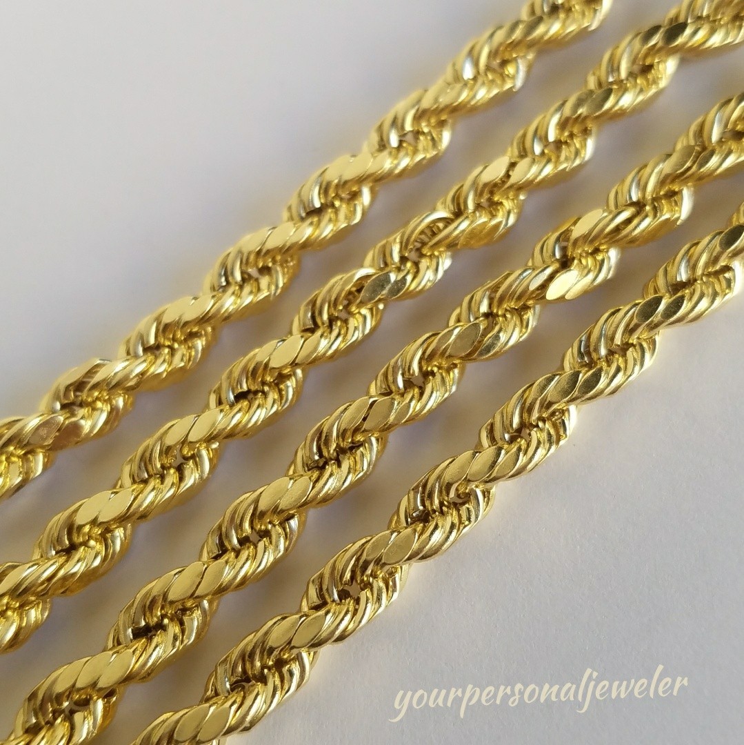 14k yellow gold rope chain 26 inches long 4 mm