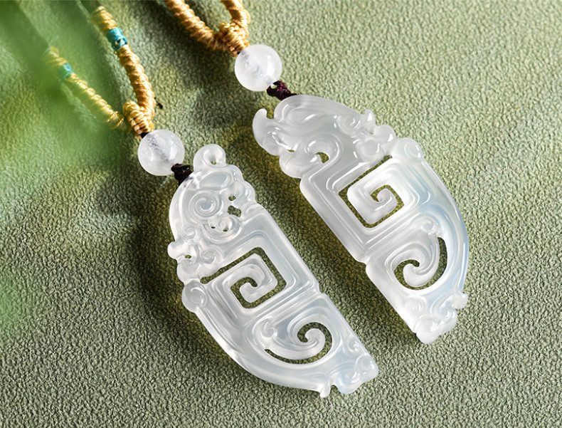 Certified 1 Pair Real Grade A Natural White chalcedony Men Women Dragon Pendant