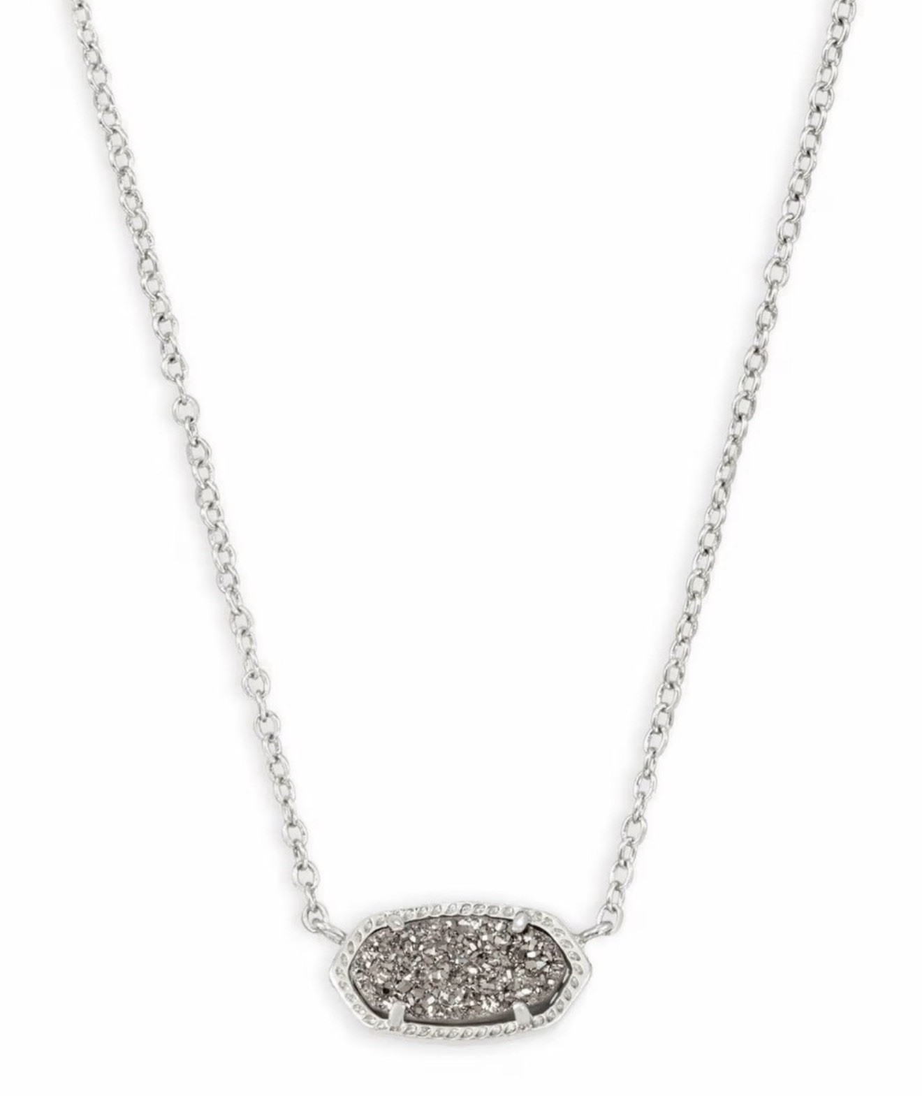 Kendra Scott Silver Plated Oval Drusy Quartz Pendant Cable Chain Necklace Signed