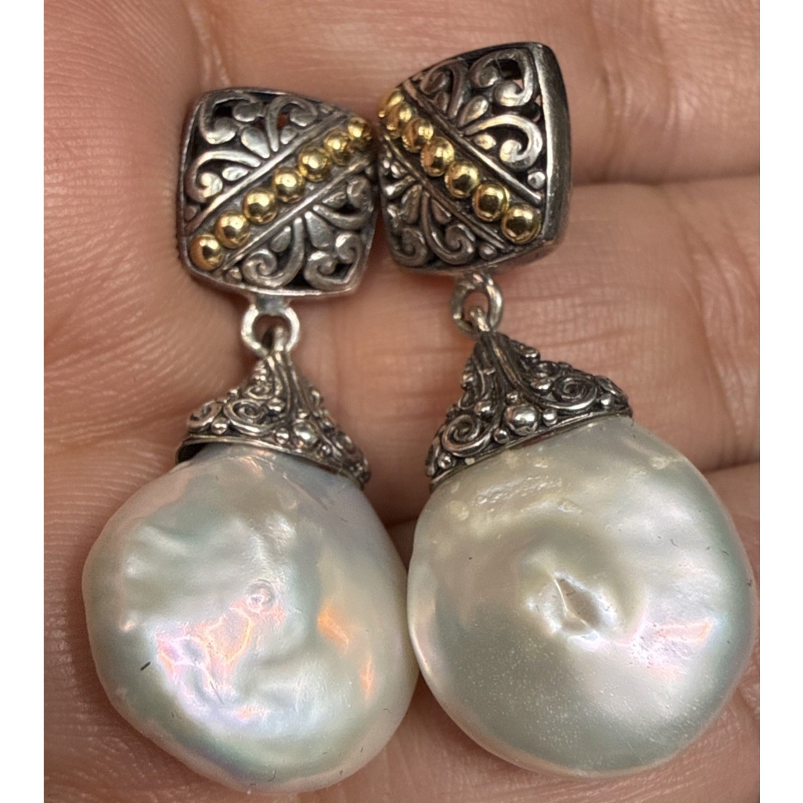 Samuel B Artisan Sterling Silver 18K Gold Baroque Pearl Fox Earrings 925