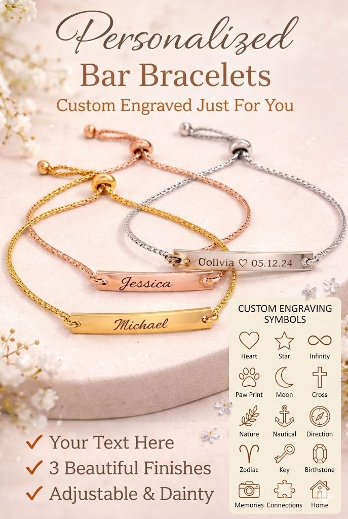 Personalized Bracelet Name Bar Bracelet Custom Engraved Any Name Date Coordinate