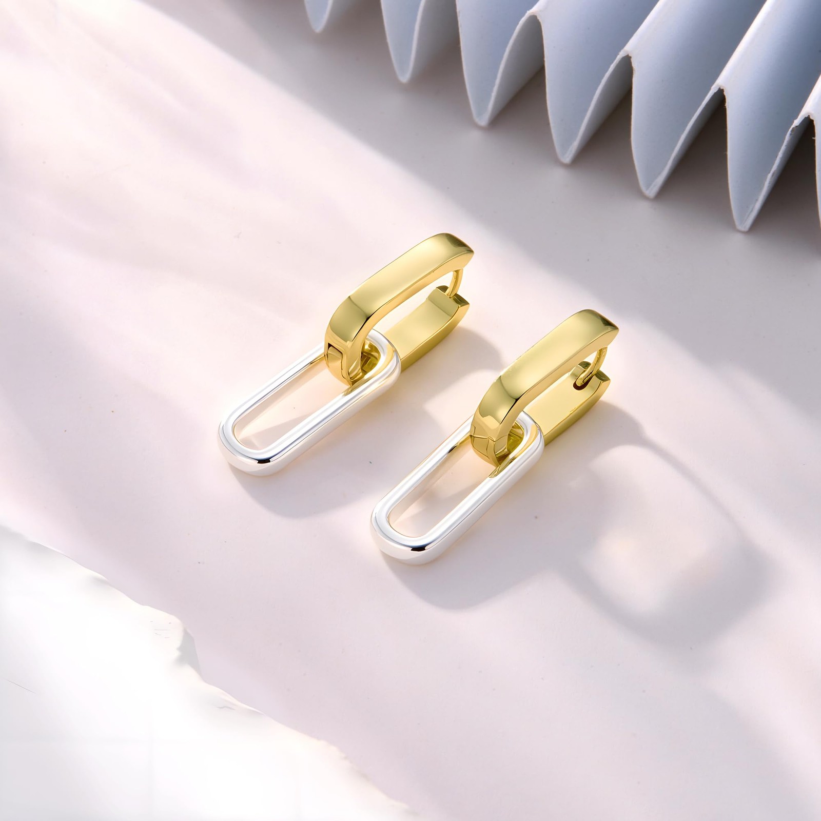 Gold Plated Two Tone Link Dangle Earrings for Women Trendy Paperclip Silver D…