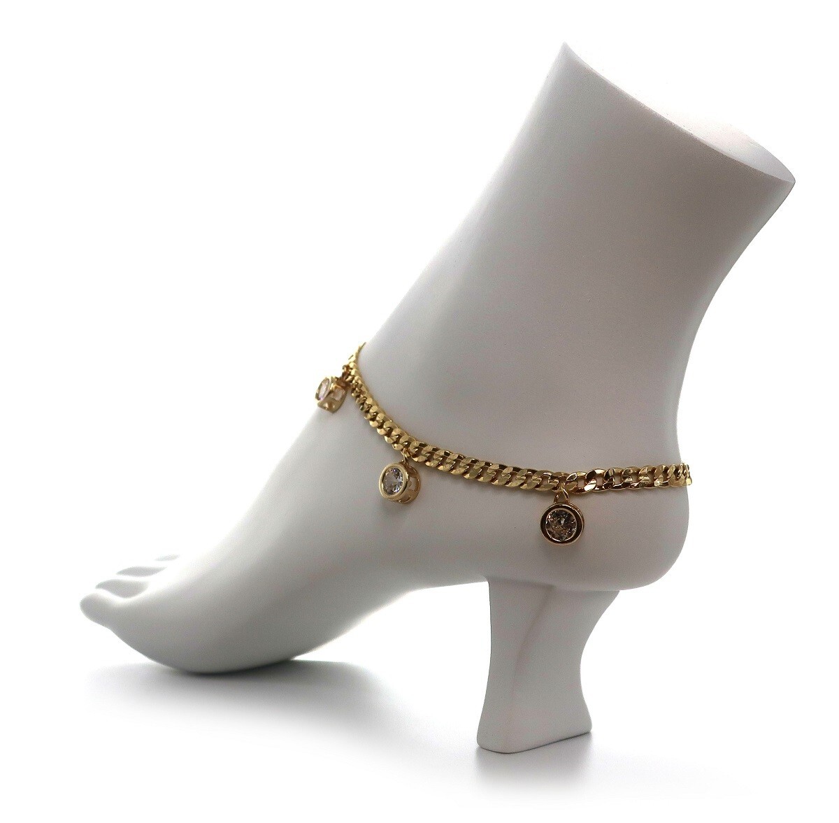 5mm Italian Concave Cuban Link Chain Anklet Cubic Ankle Bracelet 14K Gold Plated