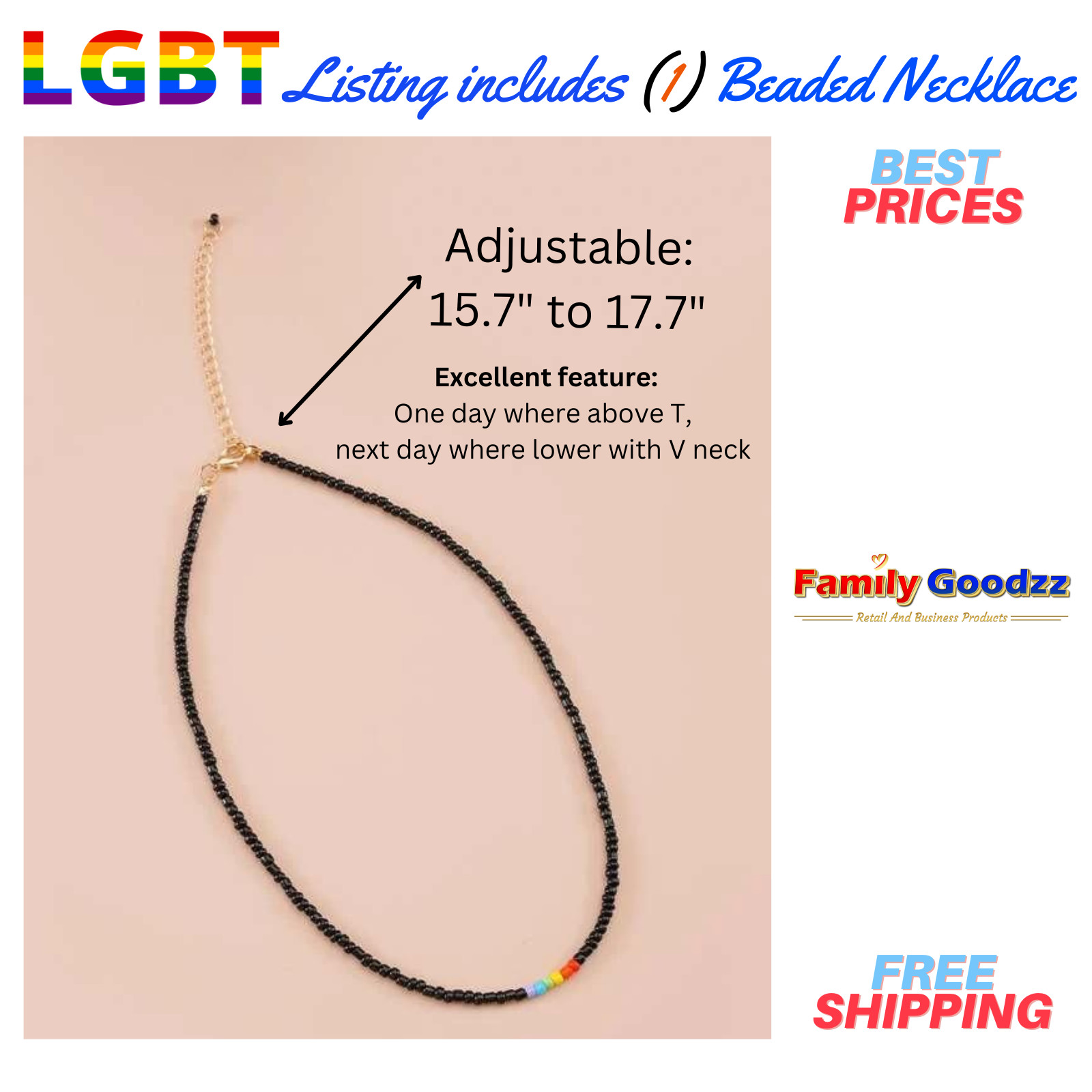 🌈 LGBT Rainbow Gay Pride Multi-Colored Bead Necklace, Buy 1 get 1 at 50%