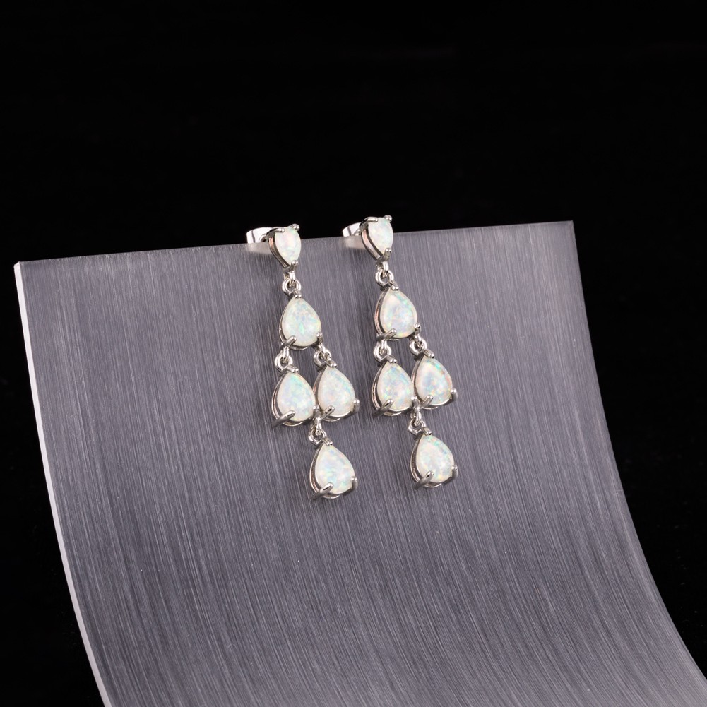 6×8 4×6 Pear White Fire Opal Cabochon Silver Jewelry Drop Pierced Earrings