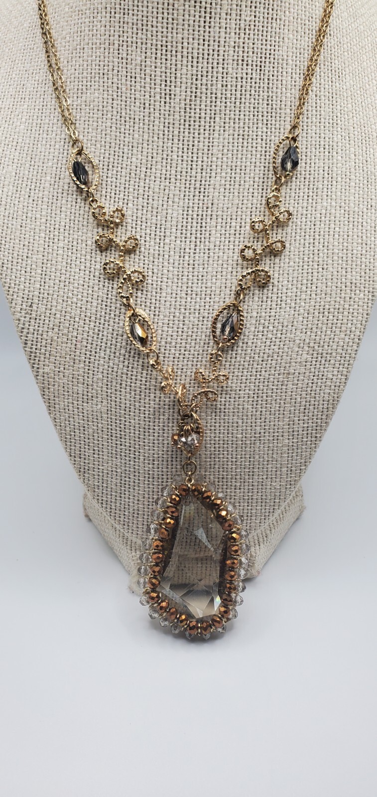 Inrecate Handmade Crystal/Glass and Bead Gold Tone Necklaces 19″- 21″ te02