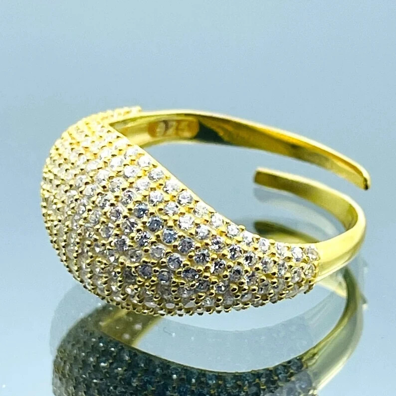 2.50 Ct Round Simulated Diamond Cocktail Adjustable Ring 14k Yellow Gold Plated