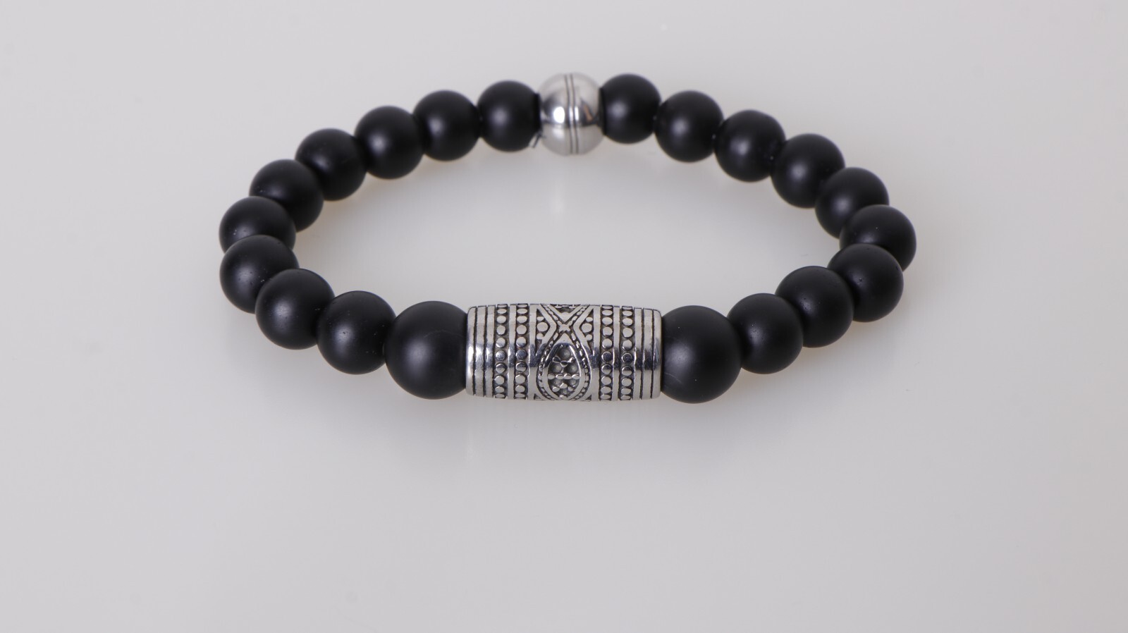 Pulsera Casual Para Hombres cuentas Agata De Onix Con Charms De Acero Inoxidable