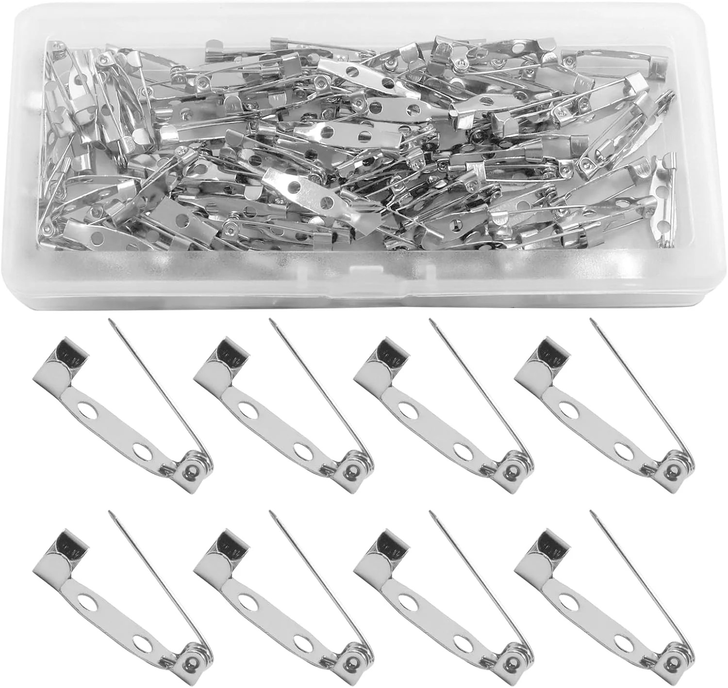 100Pcs 20MM Brooch Pin Backs Safety Bar Pin | Silver, Metal Locking Pins Back Cl