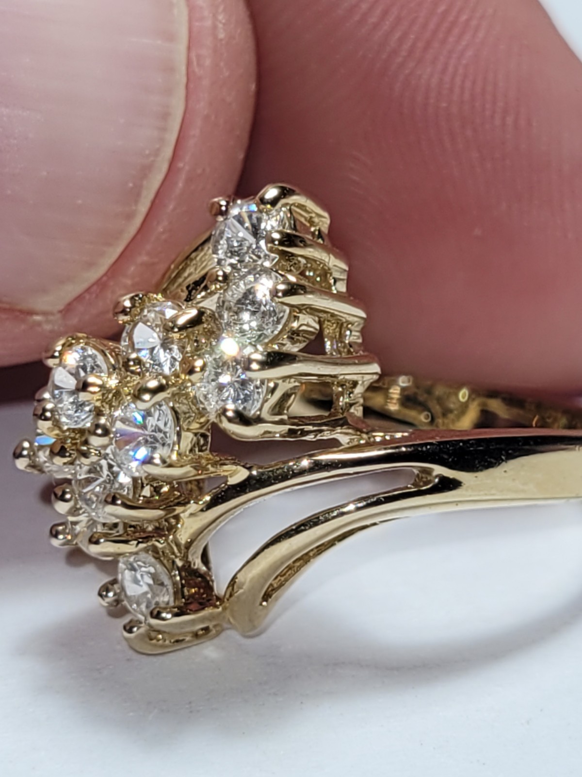 JQA 14K HGE Signed LIND Goldtone Cocktail Ring Clear CZ Crystal Statement Fashio