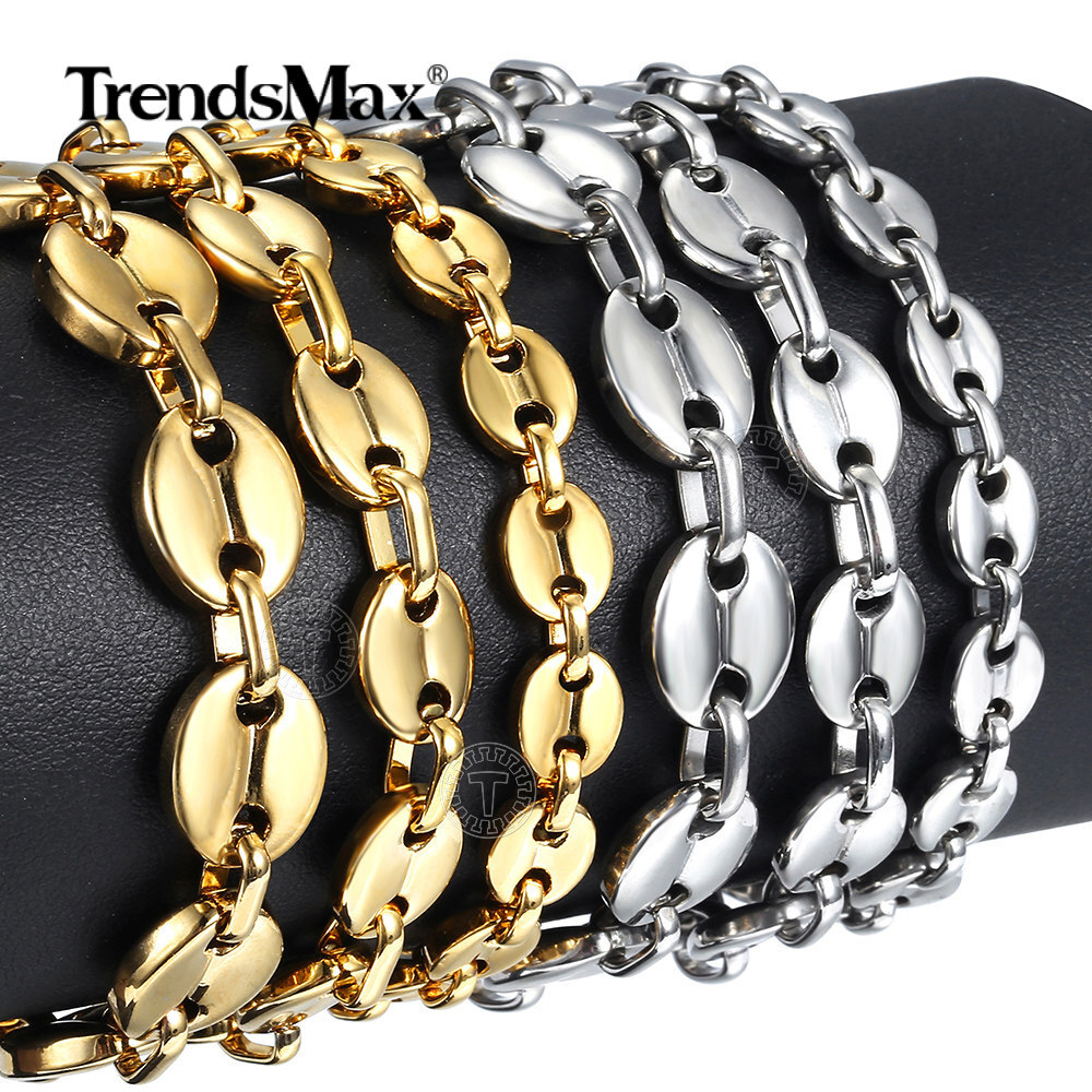 7/9/11mm For Unisex Chain Gold Plated Stainless Steel Marina Link Bracelet 7-9″