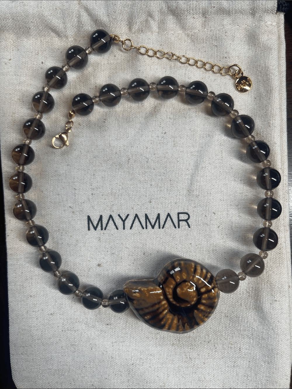 Gray Genuine Quartz Gold-Accent Smoky Brown Beaded Shell Necklace by Mayamar