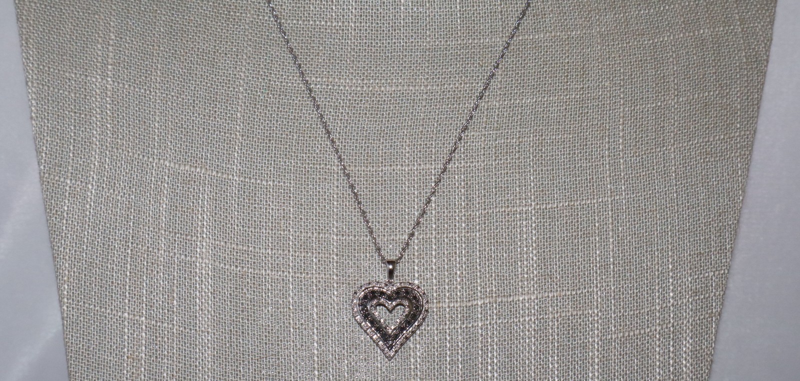 Sterling Silver Black and Clear Crystal Heart Pendant Necklace