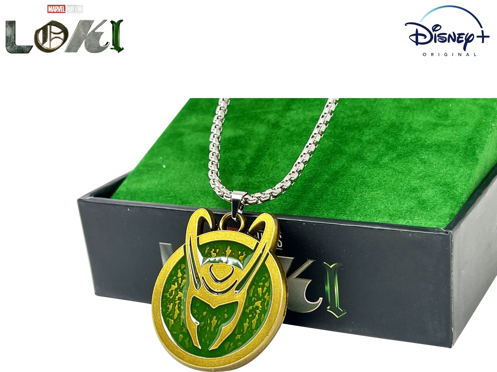 LOKI HELMET NECKLACE, Official Marvel Disney+ Men LOKI SYMBOL Pendant Necklace
